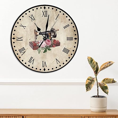 Vista 101 de Relojes de pared de madera para máquina de coser de flores, relojes sin marco, 10 pulgadas, brillante, silencioso, sin tictac, funciona