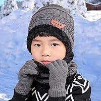 Vista 4 de T WILKER Juego de 3 gorros de invierno para niños, bufanda y guantes para pantalla táctil