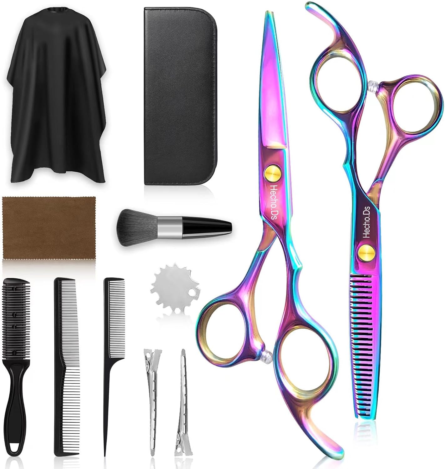 12 PCS Hair Cutting Scissors Kit, Hairdressing Scissors Set with Thinning Shears for Men, Women, Adults, Kids - Rainbow