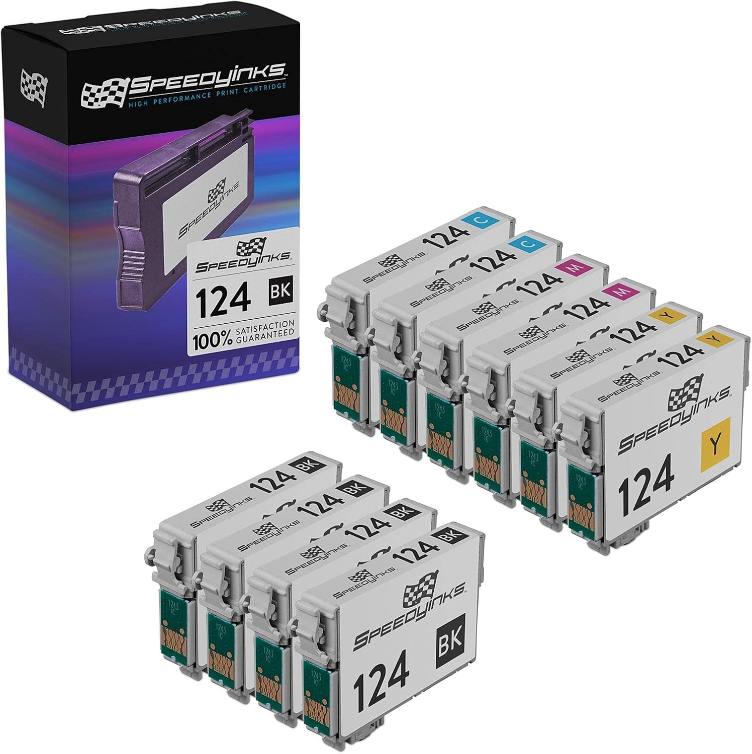 SPEEDYINKS Remanufactured Ink Cartridge Replacement for Epson 124 (4 Black, 2 Cyan, 2 Magenta, 2 Yellow, 10-Pack) Compatible with Epson Stylus NX125 NX127 NX420 323 320 325 NX430 435 NX130 NX230