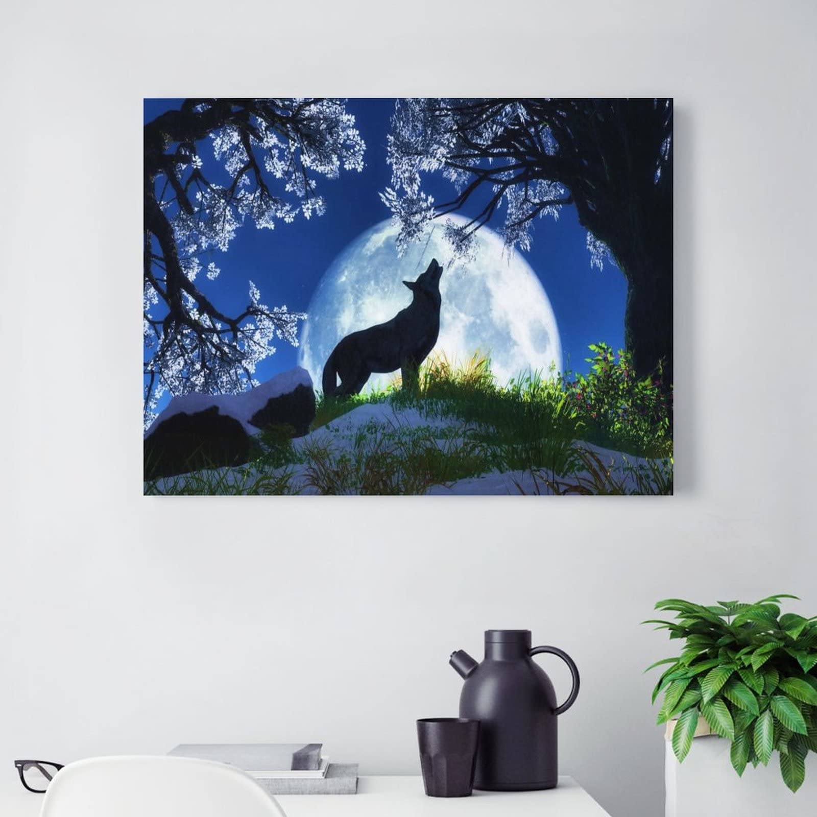 Amazon.co.jp: 絵画 満月の狼の遠吠えインテリア 絵画 動植物の自然