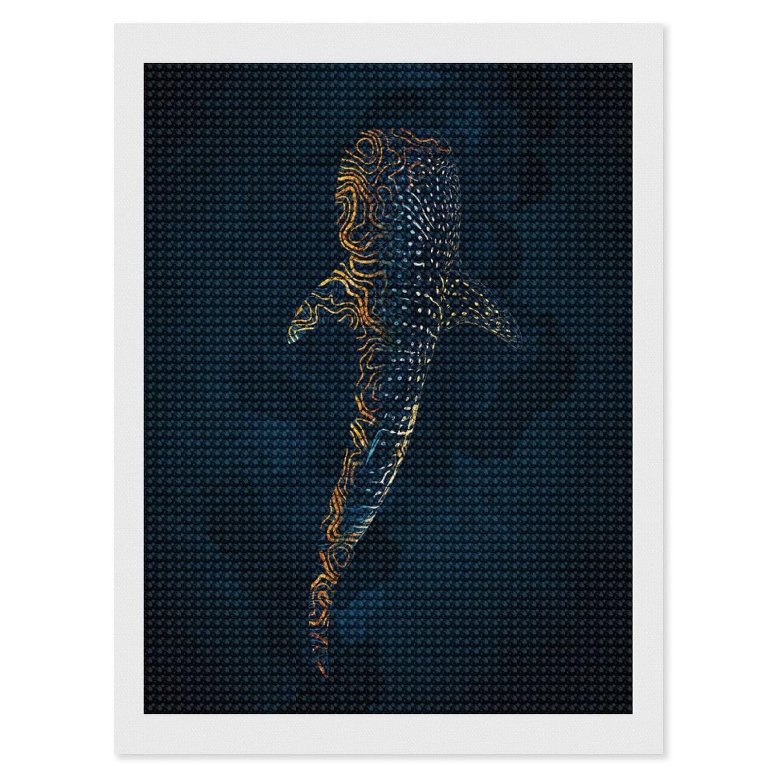 Junmoney Whale Shark in Gold Diamond Art Kit 12"x16", Modern Decor, for Adults, Printed Canvas, Holiday Gift Idea, Fun Craft Experience
