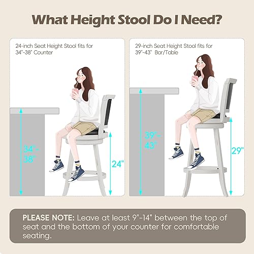 Miniatura 7 de Betterhood Taburetes de bar giratorios de 24 pulgadas de altura de mostrador, taburetes de bar con respaldo alto con asiento tapizado de piel