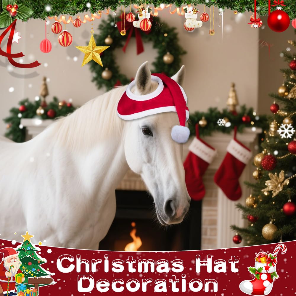 Bonnet de Noël pour Cheval, Bonnet de Noël avec Cheval, Bonnet de Noël pour Casque D'équitation, Accessoires de Noël pour Chevaux, Tenue pour Noël, 35 cm x 43 cm