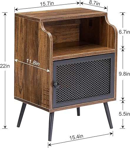 Miniatura 3 de VECELO Mesita de noche con armario de almacenamiento, mesa auxiliar con cajón, mesita de noche para el hogar, dormitorio, sala de estar, fácil