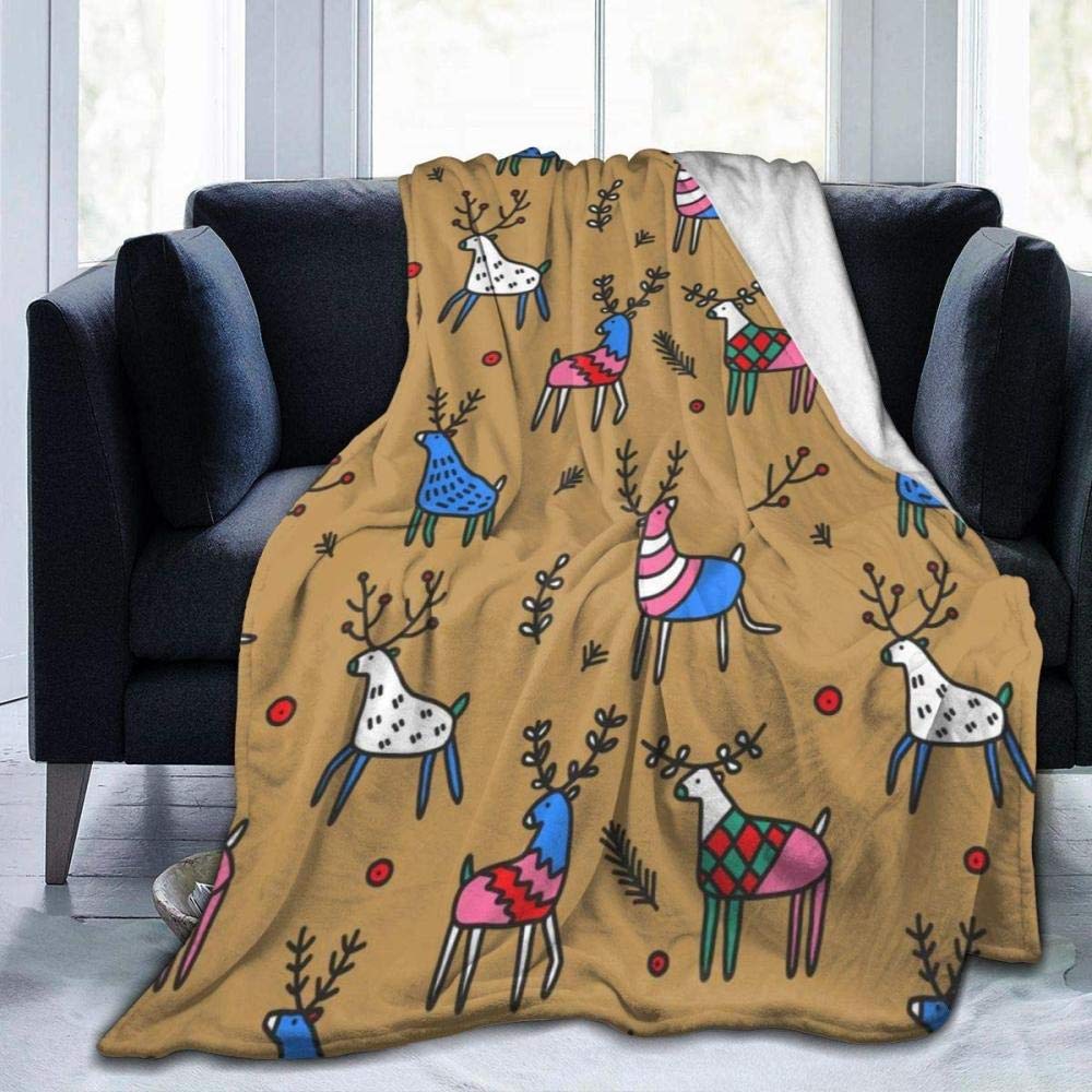 Yingd Brown/Light Comfortable Living Blankets Super Soft Comfortable Blanket Cute Colorful Reindeer Christmas Blanket Flannel Throw Blanket 50"X40"