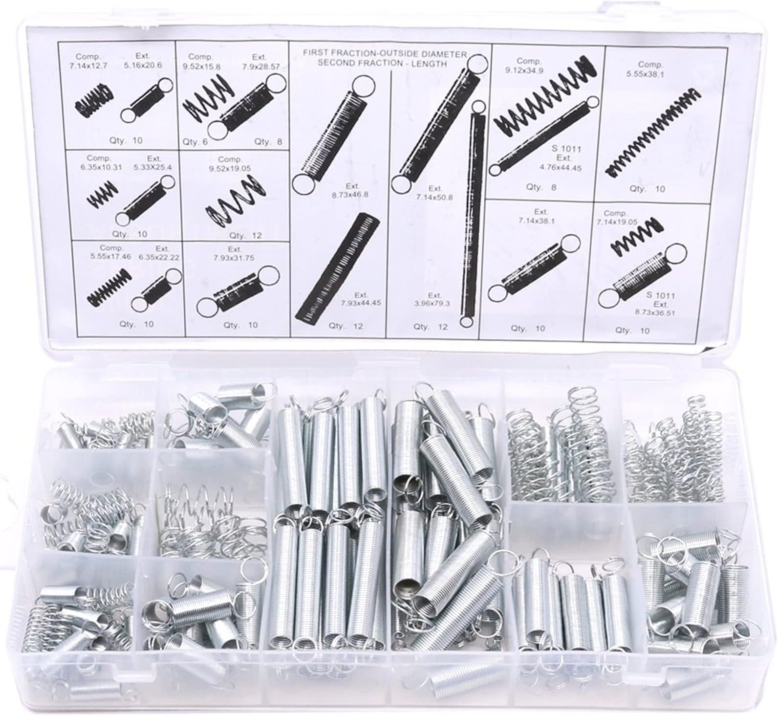 200 Pcs Spring Assortment Set, Extension and Compression Springs Kit, Zinc Plated Steel Mechanical Compression Springs, Assorted Size Small Springs for All Types of Home Repairs & DIY
