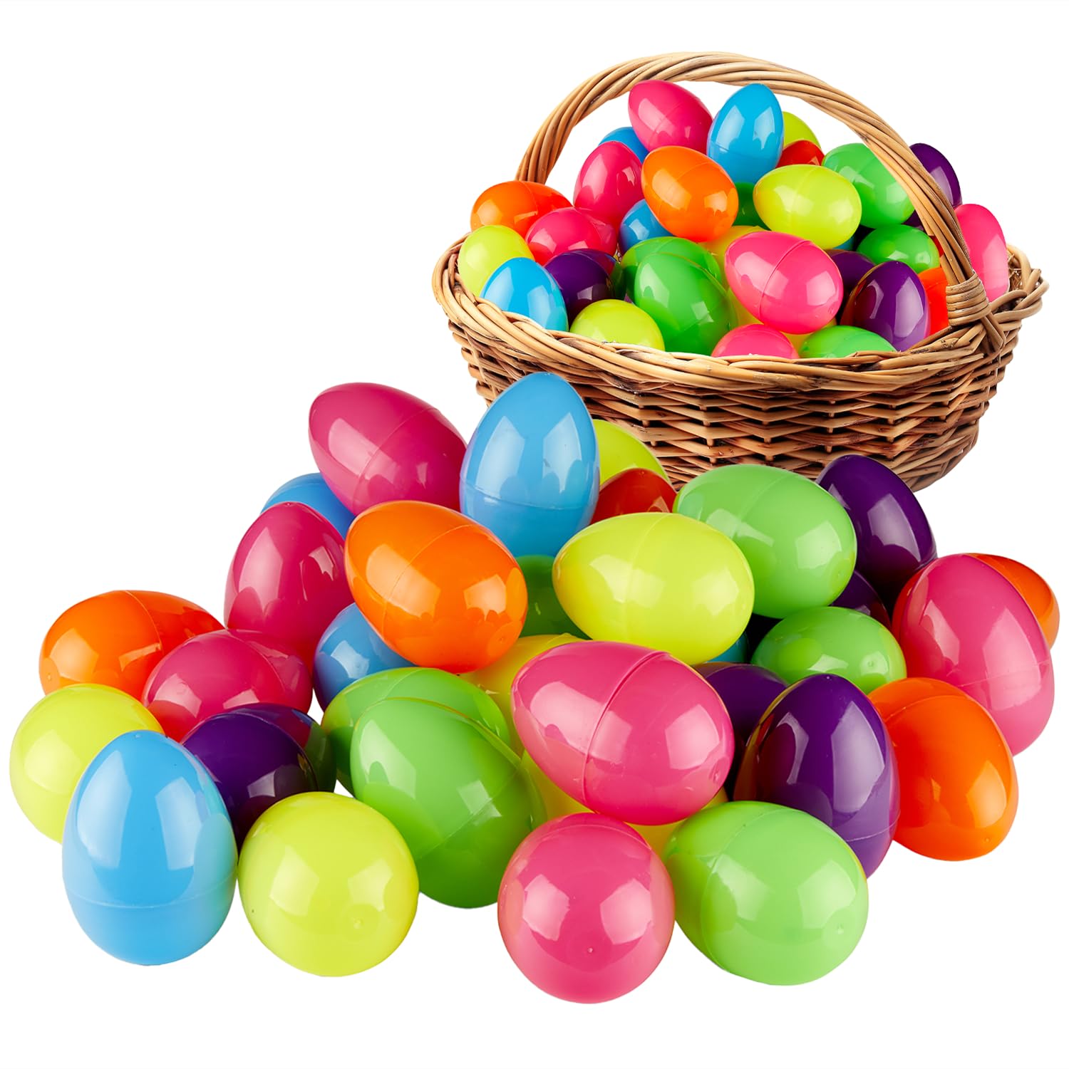 Prextex 3.5” Unfilled Easter Eggs Empty, 36 pcs - Empty Plastic Eggs Fillable with Candy, Presents for Toy Basket - Easter Decorations, Toy Egg Basket - Boys and Girls