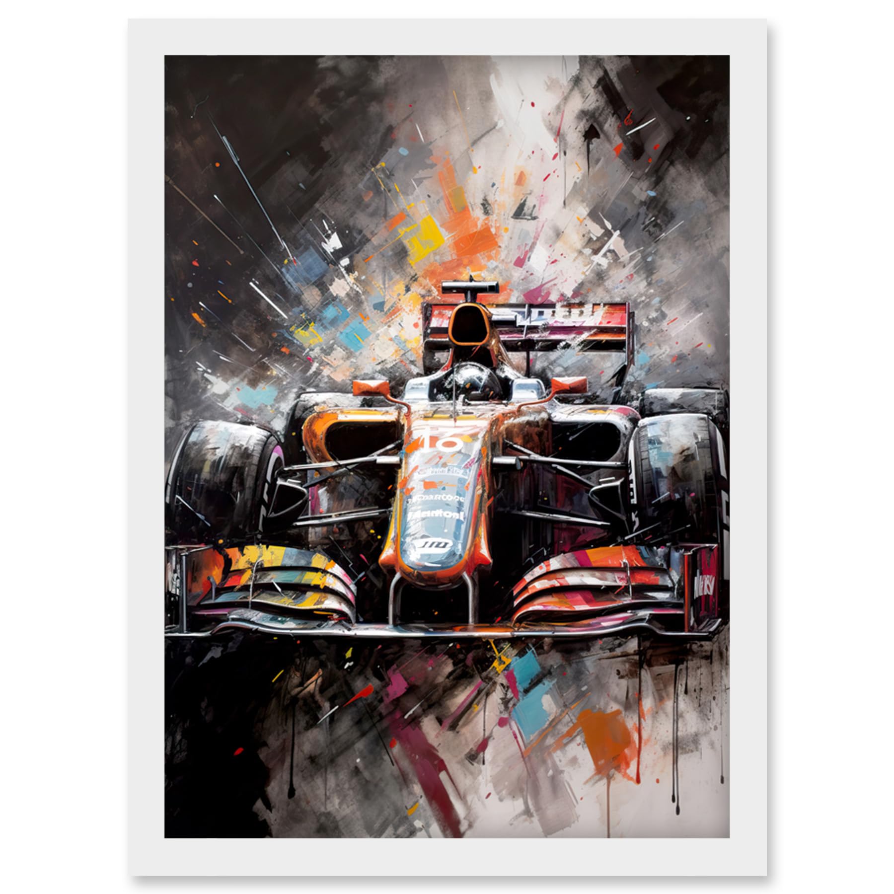Artery8 Race Car Grand Prix Multicoloured Modern Artwork Framed Wall Art Print A4