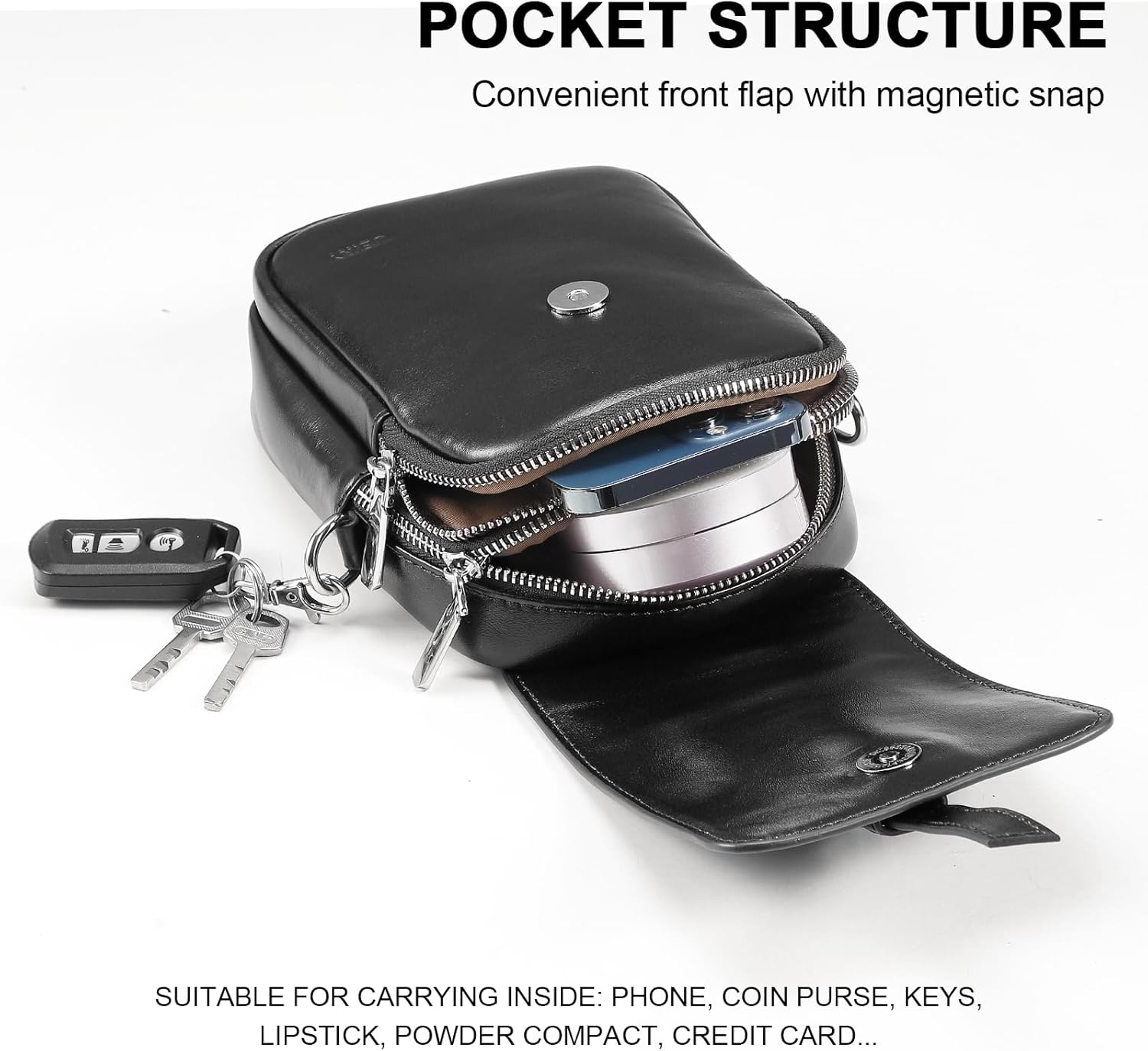 Genuine Leather Crossbody Bags for Women, Small Crossbody Bag for Women，Phone Purses with Adjustable Strap for Travel - Image 4