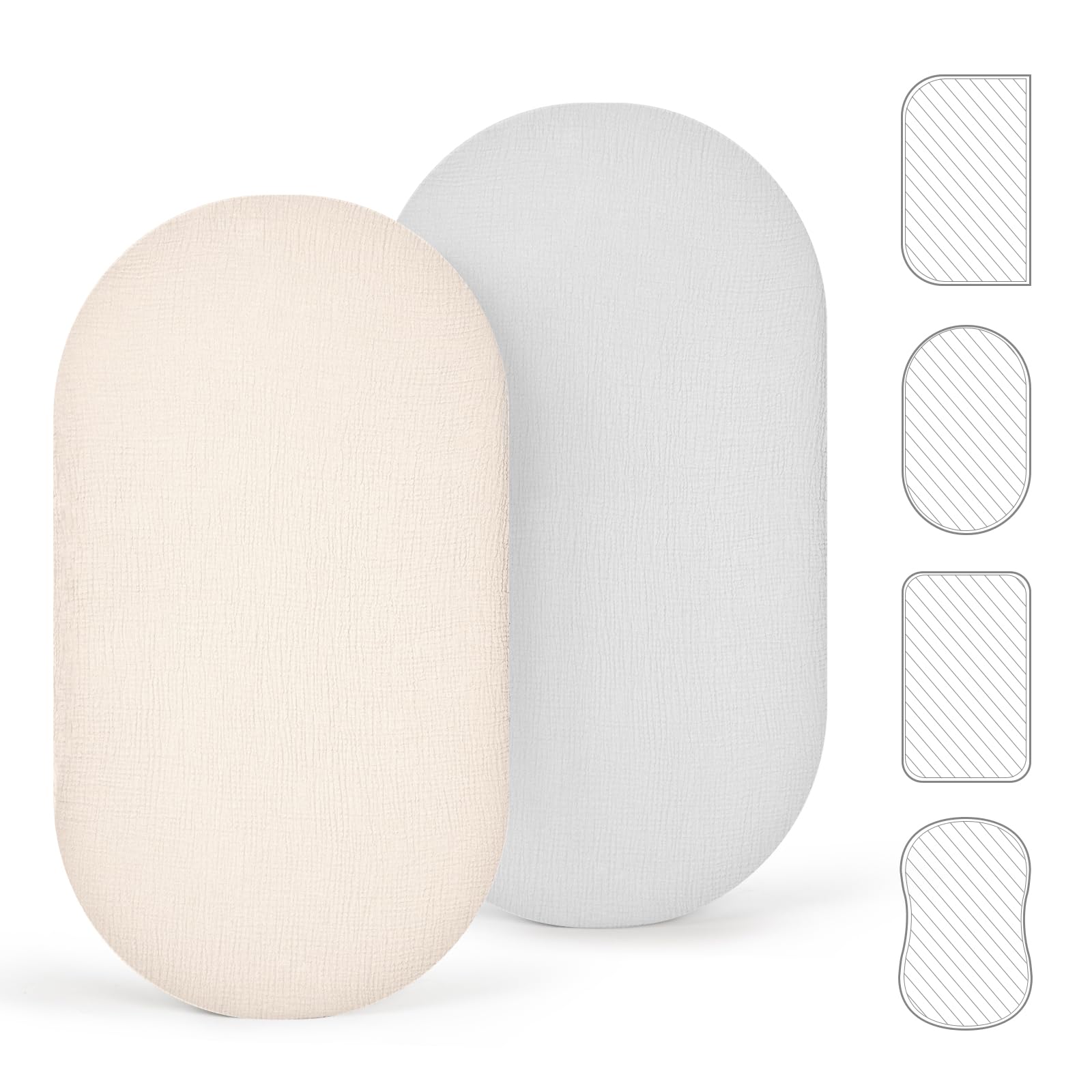 lulumoon 2er Pack Musselin Baby Bettlaken 43x83 cm für Stubenwagen & Beistellbett - Atmungsaktive Oeko-Tex Baumwolle - Passend für Babybay Midi/Babybay Orginal