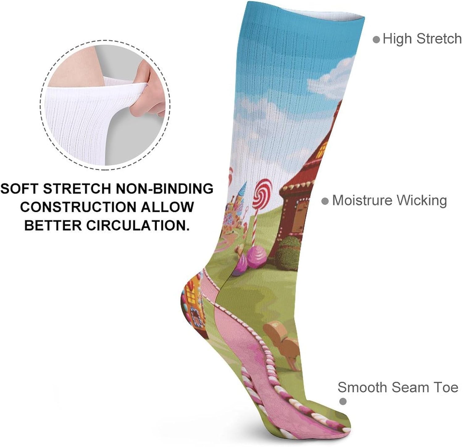 Candy Lane House Crew Socks Casual Breathable Calf Socks | Cushion Running Athletic Socks Long Performance Breathable Sports Socks for Women Men