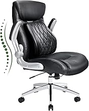 Marsail Comfortable-Office Chair with Dynamic-Lumbar Support: High Back PU Leather Executive Office Chair with Flip-up Arms Tilt Function, Ergonomic Executive Desk Chair for Home Office Work