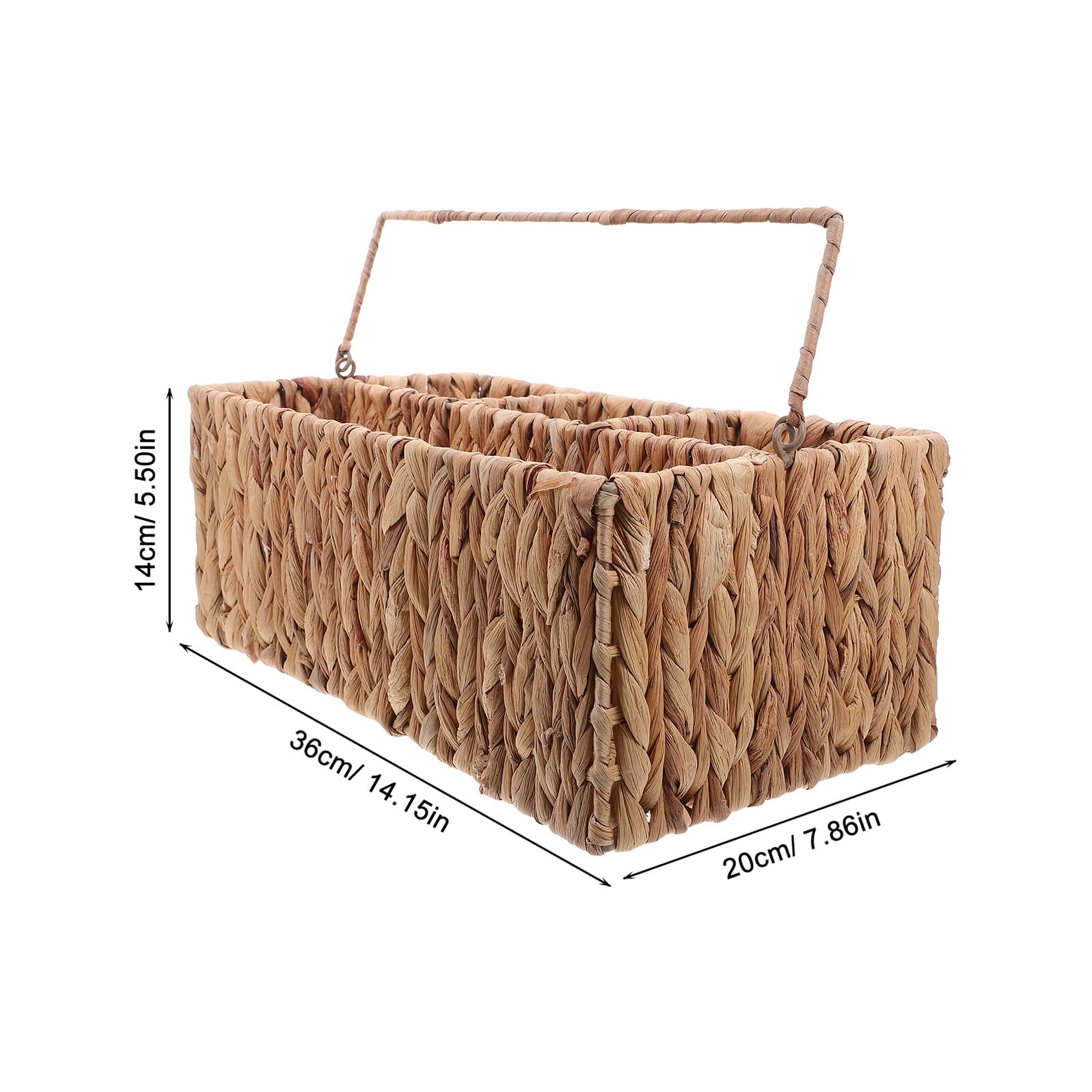 Garneck Cesta de Mimbre con Compartimentos para Cubiertos Organizador de Utensilios de Cocina con Asa Portátil Soporte de Almacenamiento de Utensilios de Paja para Picnic y Comedor Cesta