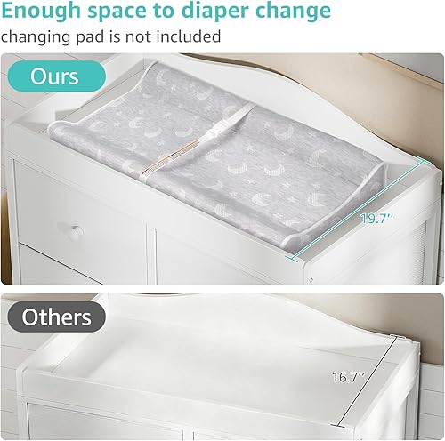 Vista 7 de BOLUO Cambiador con 6 cajones de tela, cómoda para bebé con cambiador, estación de cambio de pañales con almacenamiento para guardería moderna