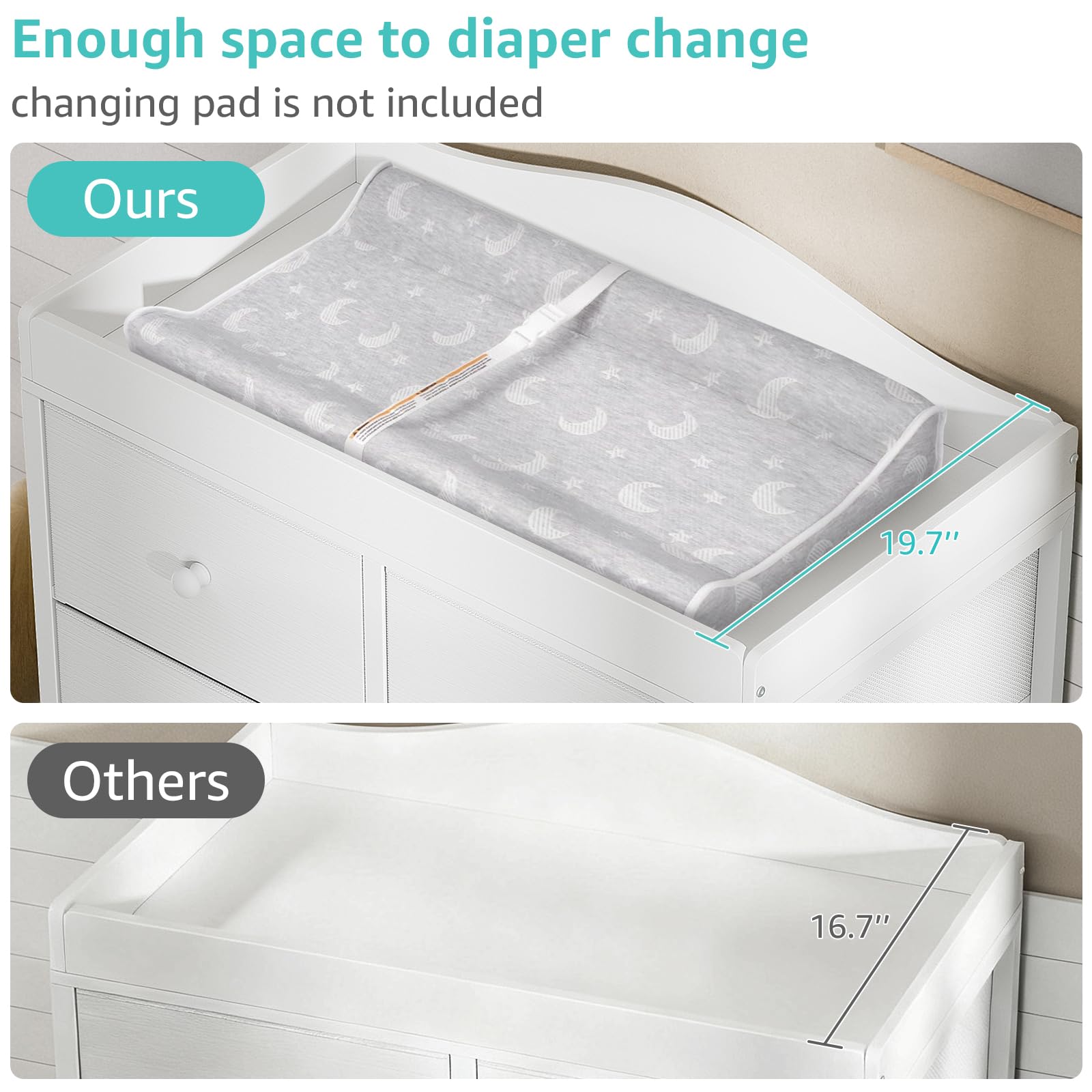 BOLUO Changing Table Dresser with 6 Fabric Drawers, Baby Dresser with Changing Table Top Diaper Changing Station with Storage for Nursery Modern
