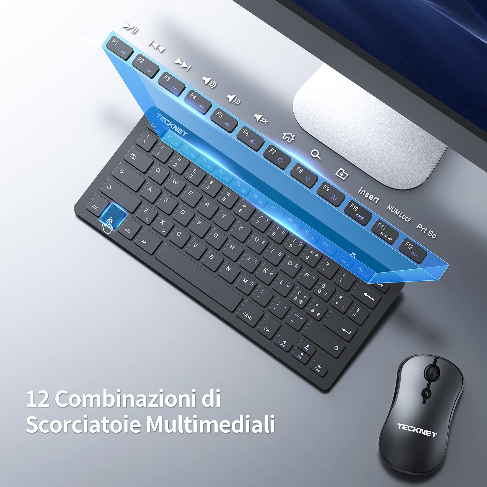 TECKNET Ensemble Clavier et Souris sans Fil, QWERTY Italienne