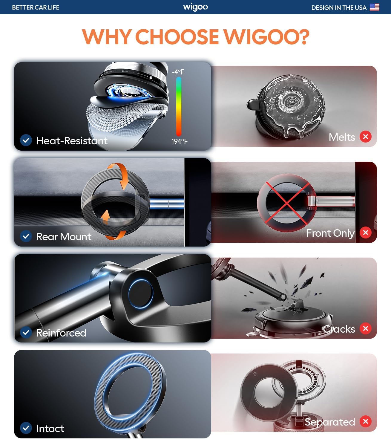 Wigoo 2026 Upgraded Car Phone Holder for Magsafe [98LBS Suction & 3000gf Magnetic] 360° Adjustable Car Mount, Cell Phone Holders for Your Car, for iPhone 17 Pro Max 16 15 14 13 12 Plus, Carbon Fiber