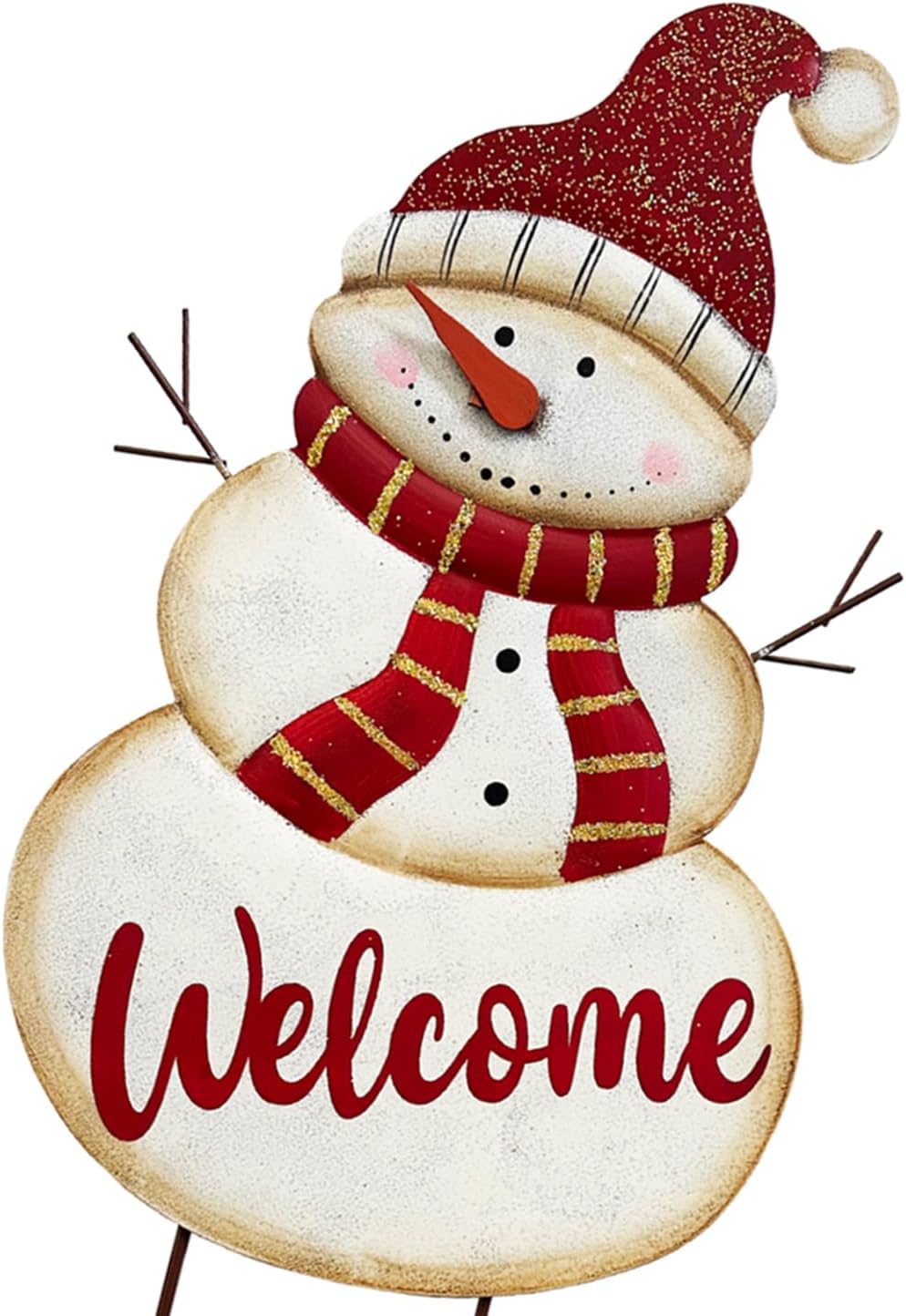 SAGUZOU 25-Inch Christmas Snowman Welcome Stakes – Festive Red & White Outdoor Decoration for Winter Holiday Xmas Cheer – Perfect for Front Yard, Garden, or Porch Decor