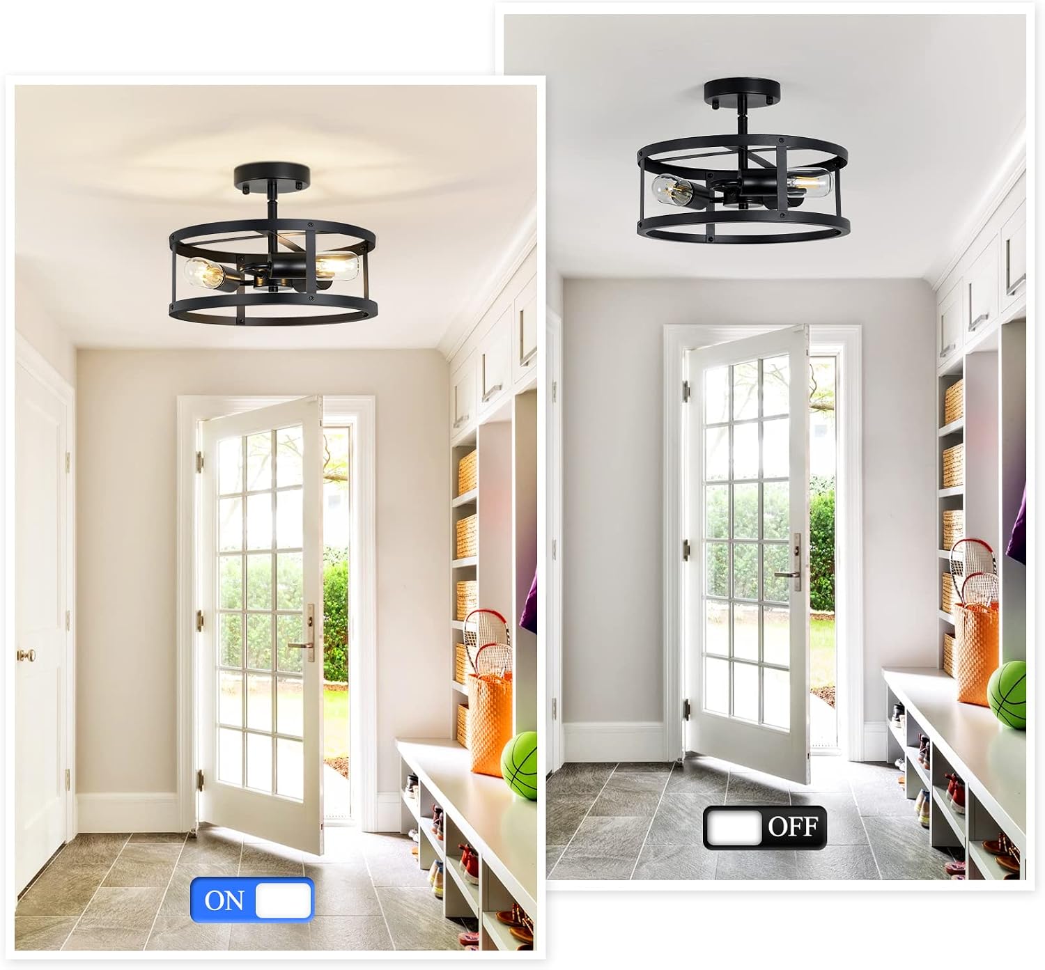 SKEJAO Semi Ceiling Light Fixture,3-Light Black Flush Mount Ceiling Light,13 Inch Hallway Light fixtures Ceiling,Light Fixtures Ceiling Mount for Farmhouse,Kitchen (2, 13.1 inch)