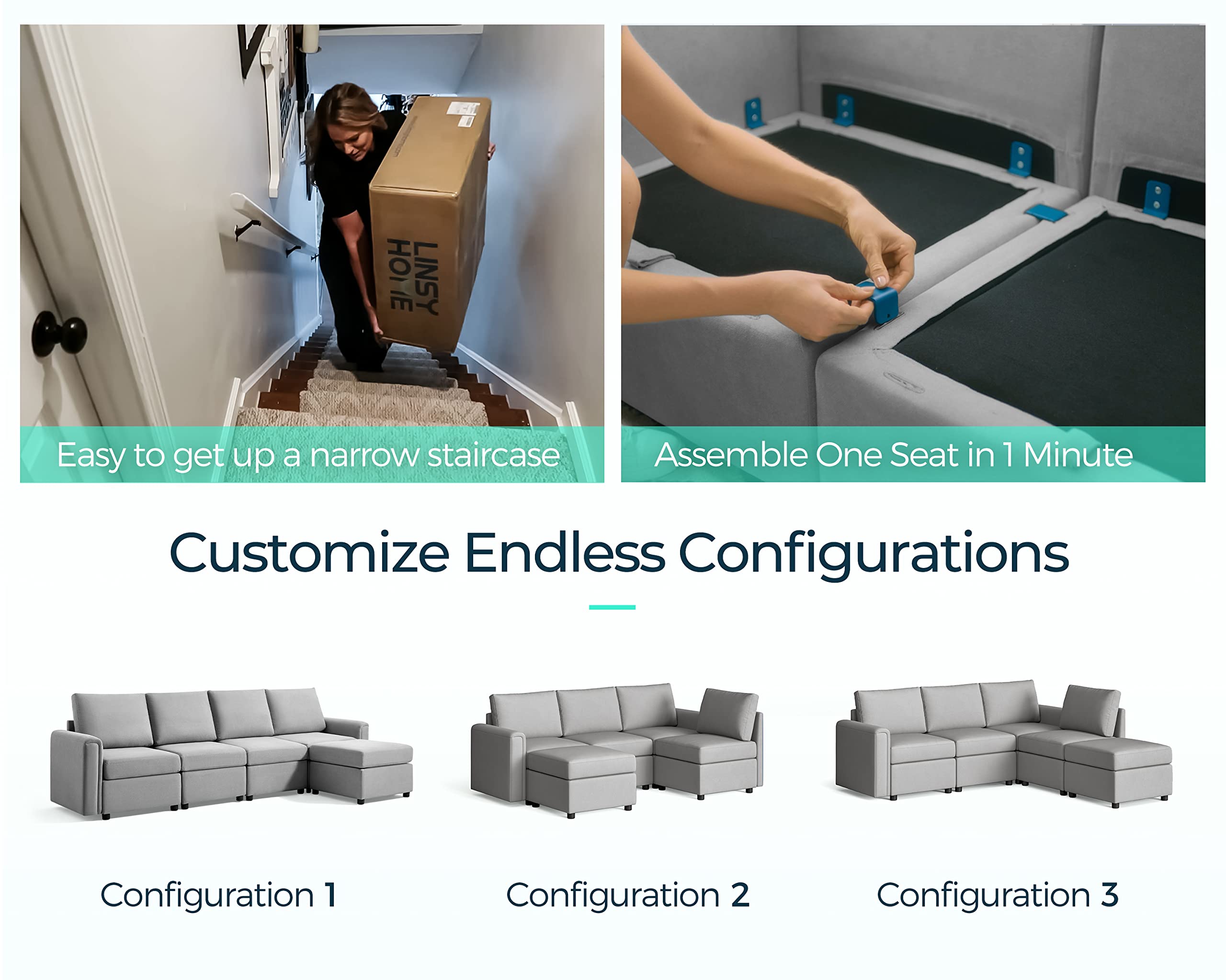 LINSY HOME Grey Sectional...B0B753977S