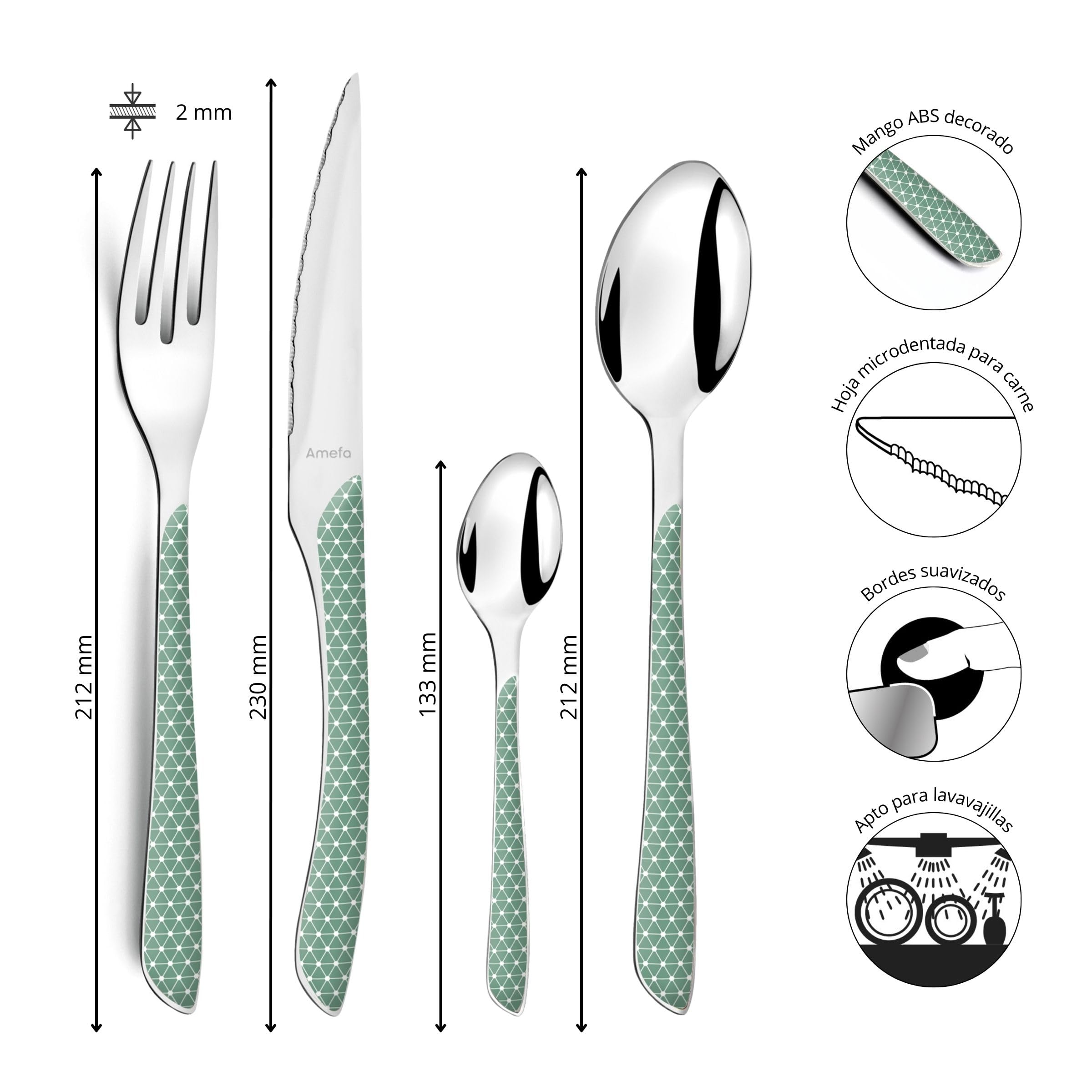 Amefa ECLAT Cubertería de 24 Piezas para 6 Personas, Acero Inoxidable, Vert & Blanc