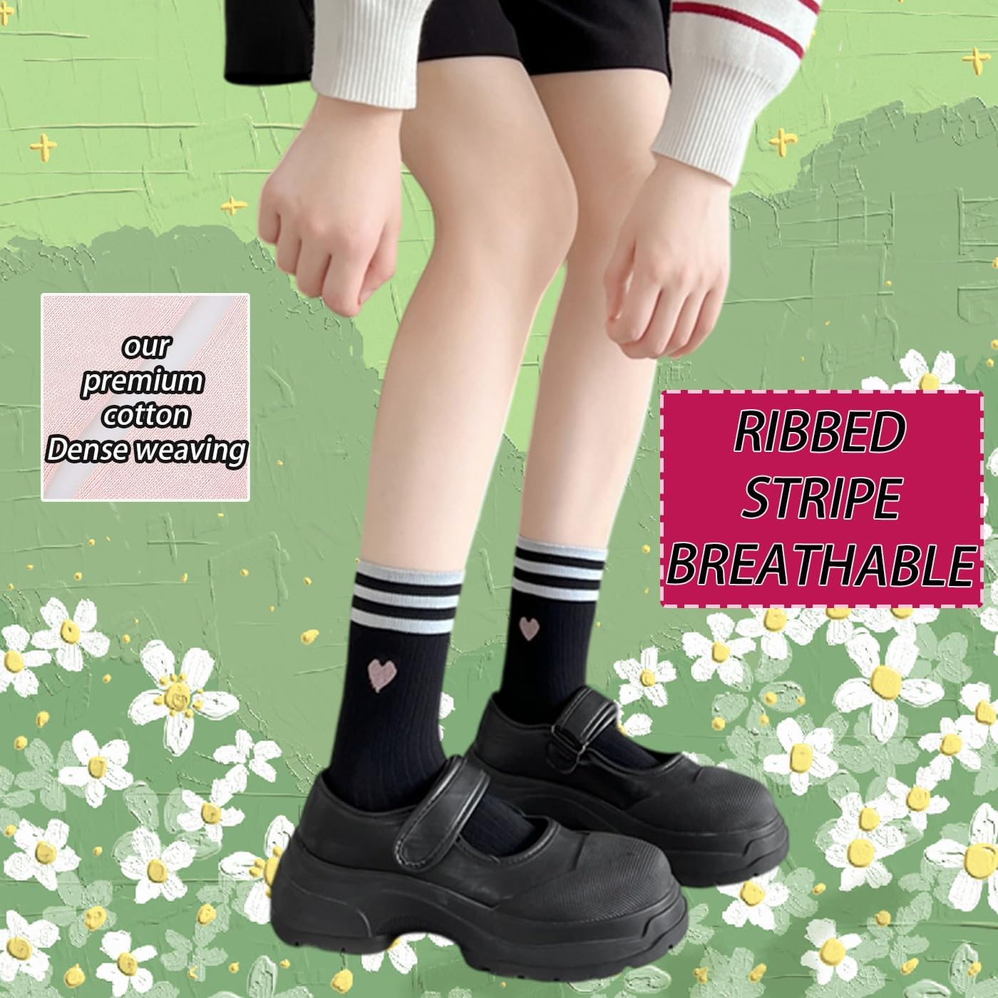 CHUNFO Cute Heart White Red Ankle Women Socks Frilly Fun Bear Pattern Long Crew Novelty Aesthetic Girls Sock 4 & More Pairs