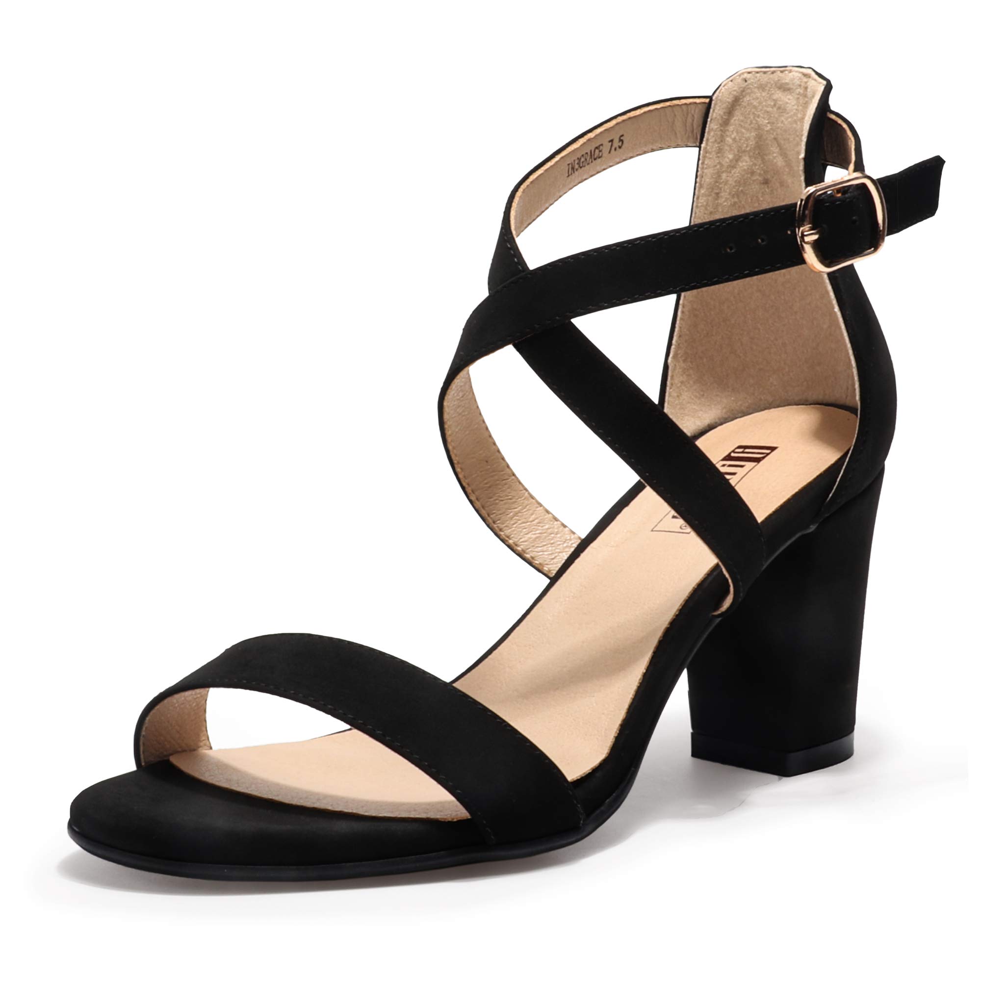 IDIFU Women's Strappy Chunky Block Heels Open Toe Heeled Sandals