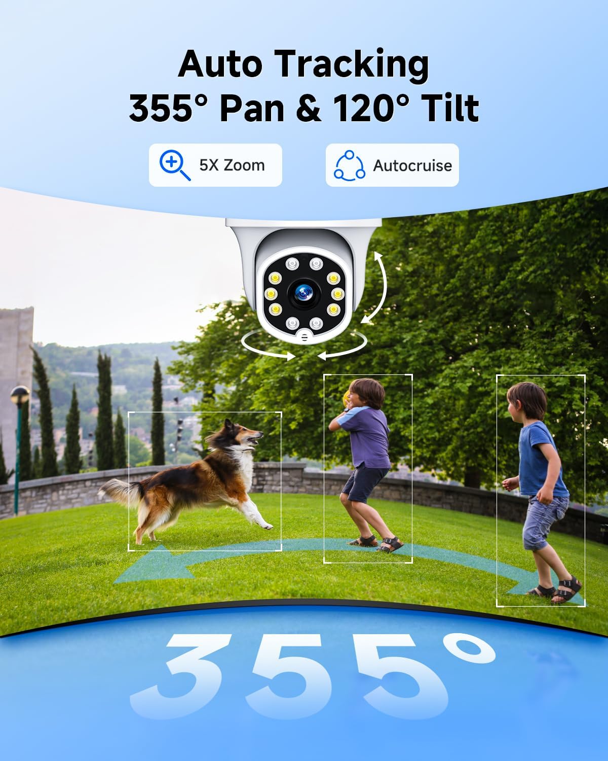 ZHXISND 5MP 10CH Home Security Camera System Outdoor, 5G/2.4G WiFi 4K Surveillance 10" Monitor with 1TB HDD for 24/7 Recording, Auto-Tracking, Color Night Vision, DC Power Plug-in, 0 Monthly Fee