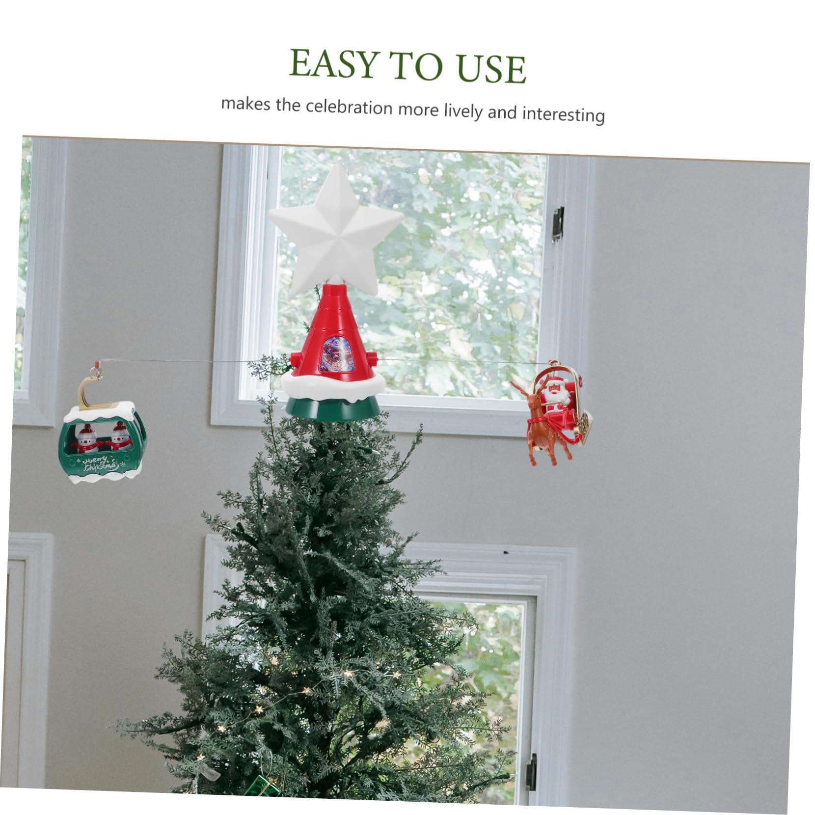 Puntale Rotante per Albero di Natale con Luce LED e Musica Decorazione Forma di Stella con Slitta di Babbo Natale e Pupazzi di Ornamento Natalizio per Cima Albero