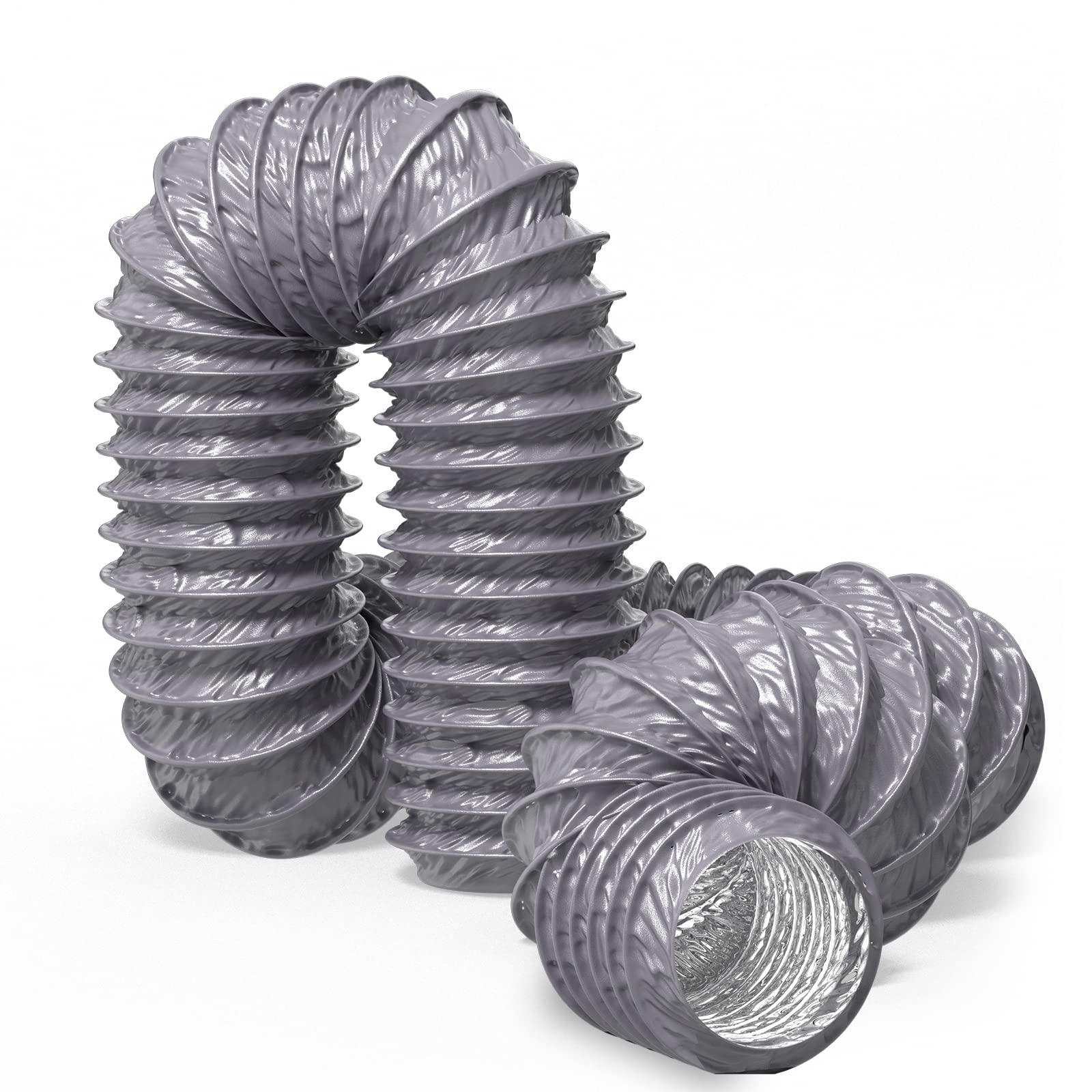 Hon&Guan 4 inch 16 FT Long Air Ducting, Heavy-Duty Three-Layer Protection Dryer Vent Hose for Heating Cooling Ventilation and Exhaust, Grey