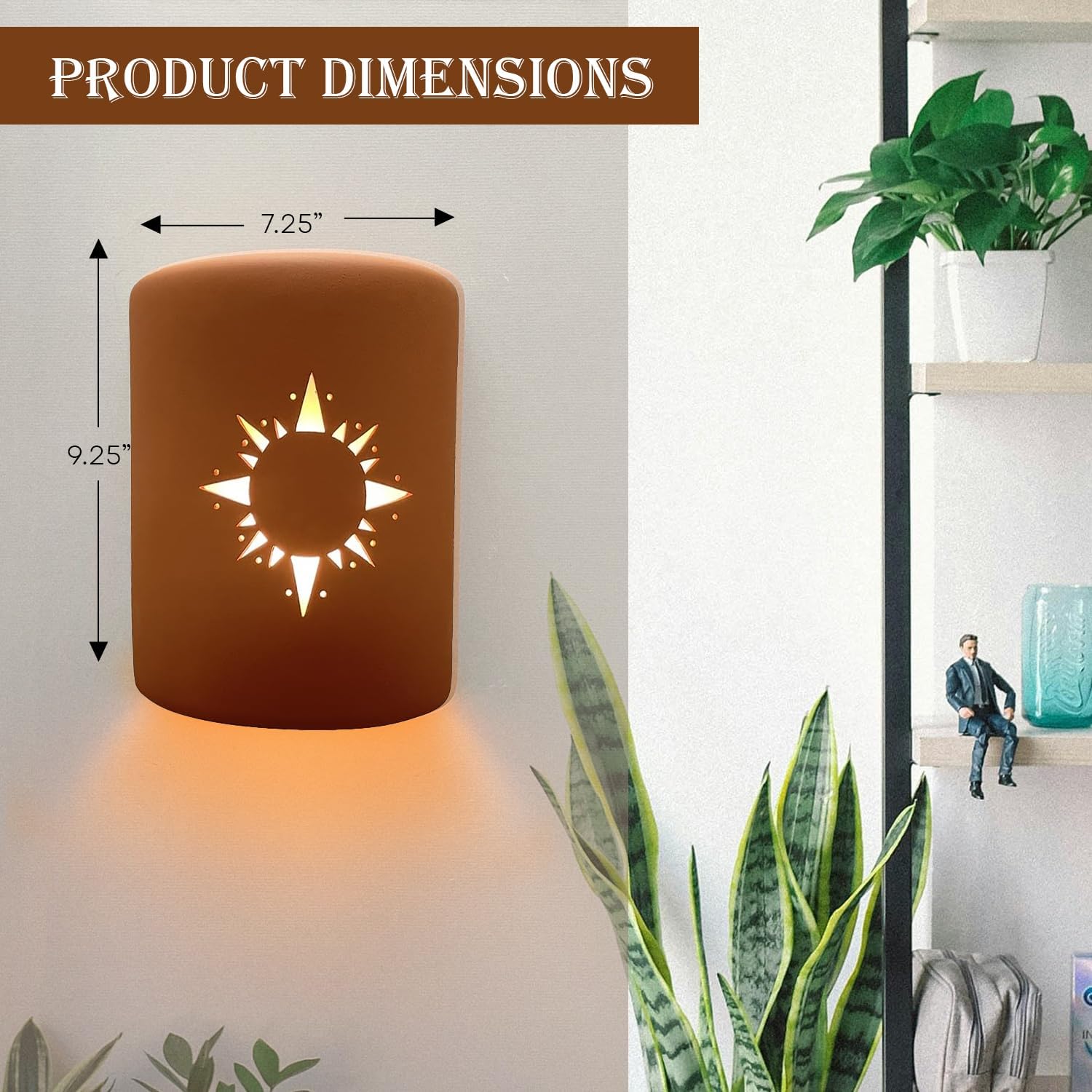 Wall Sconce, Sunburst (Terracotta) Indoor/Outdoor Ceramic Cylinder Porch Light, Indoor/Outdoor Wall Sconce for Interior and Exterior Décor (100 Watt, 9.25" H x 7.25")