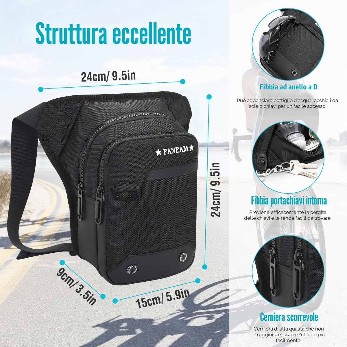 Borsa da Gamba Moto Impermeabile Marsupio Sportivo Borsa da Gamba Tattica Multifunzionale Marsupio Cosciale Uomo Donna per Ciclismo Escursionismo Campeggio Arrampicata