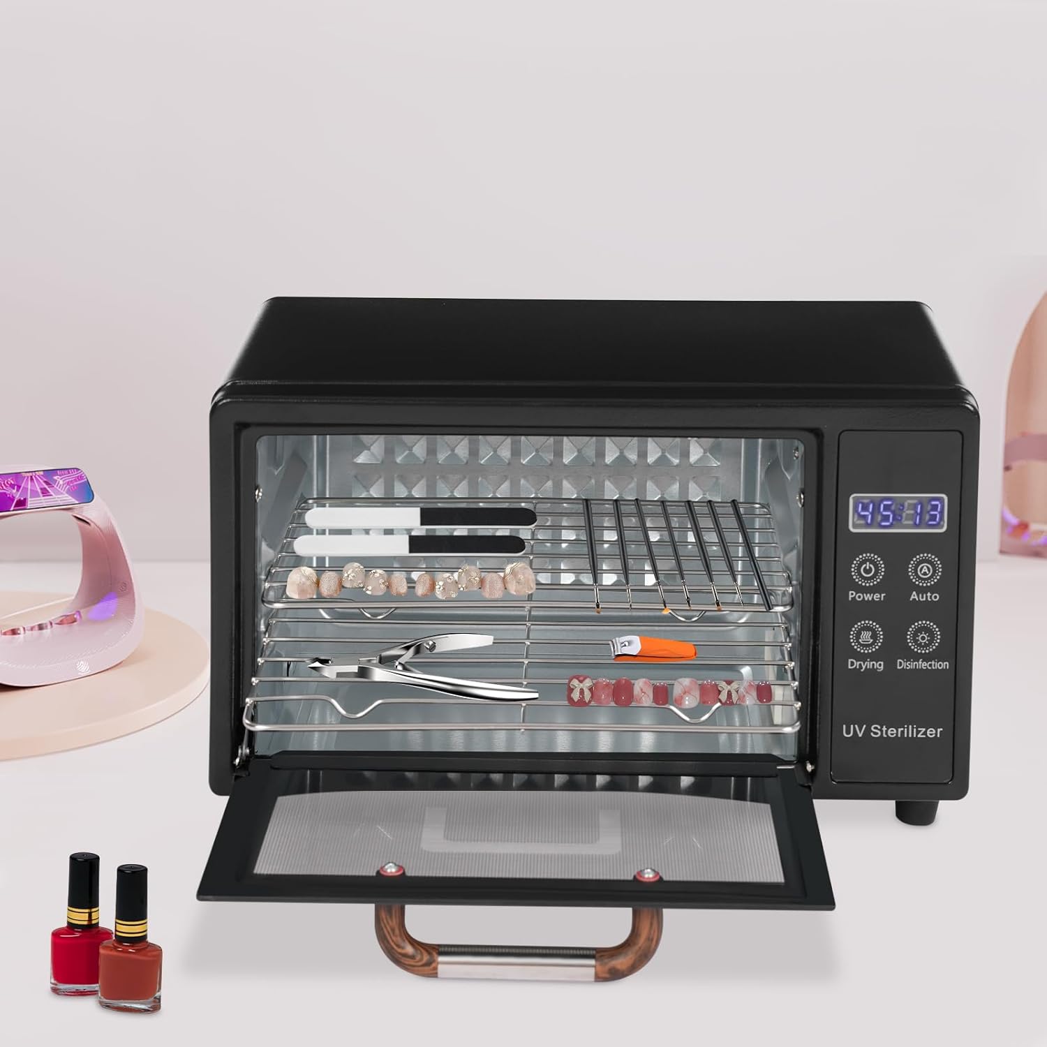 Nail Tool Cleaning Machine Dryer, Nail Care Tools Drying Box Nail Cleaner Box Nail Tool Sterilizer for Beauty Salon Spa Barber Home(Black)