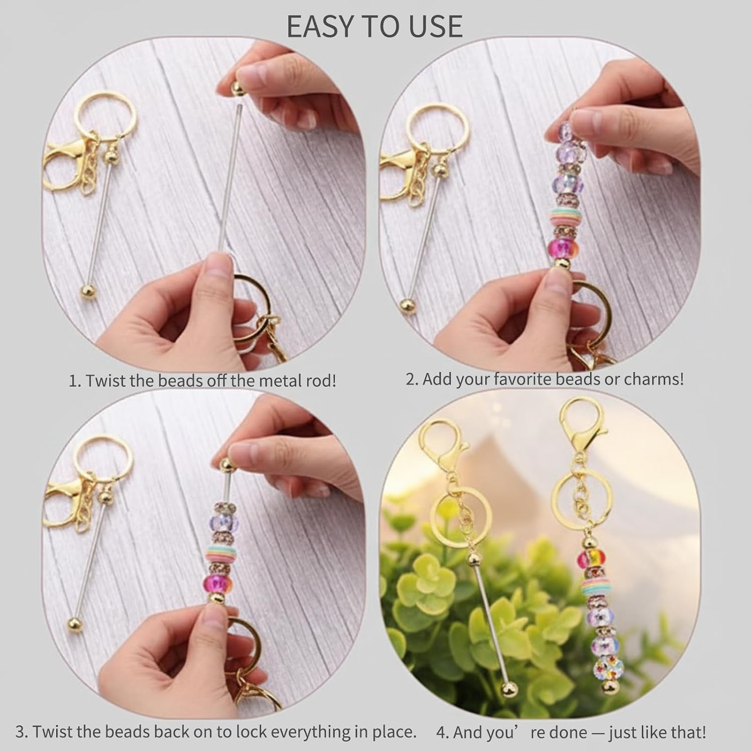 Vittqsuier 319 Pcs Gold DIY Keychain Making Kit Bag Strawberry Charms with Hooks Jump Rings Chains & Tools Beadable Metal Keychain Bars Star Floral Charms Jewelry Crafting Perfect Gifts for Women Men