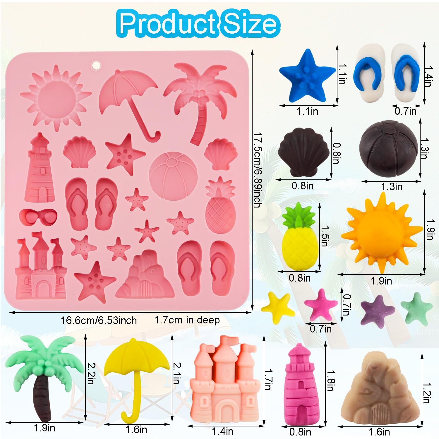 Molde de silicona para chocolate, árbol de coco, estrella de mar, farol, piña, chocolate, para fiesta tropical de verano, mar, gelatina, galletas, molde para hornear, 2 piezas
