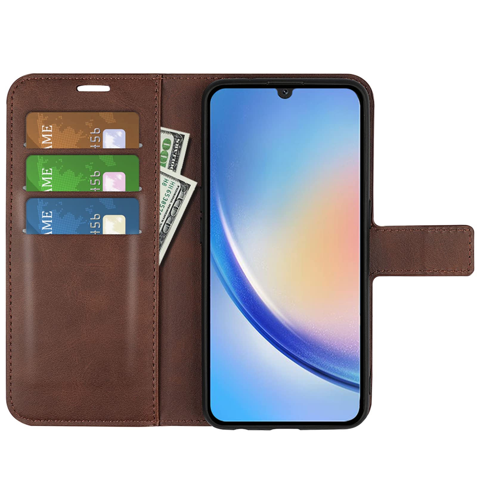 Flip Case for Samsung A24 Wallet PU Leather Magnetic Protective Cellphone Case for Samsung Galaxy A24 4G A245 Folio Book Cover with Stand (Brown)