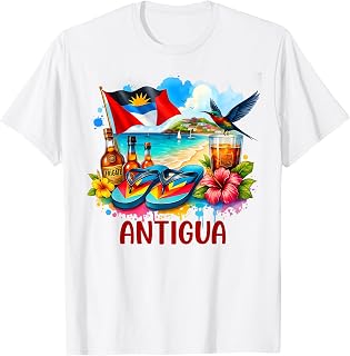 Antigua and Barbuda Flag Island Flip Flops Tropical Beach T-Shirt