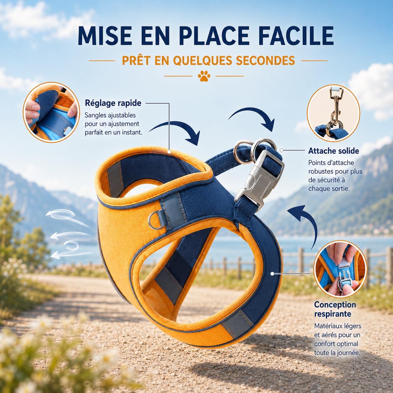 Ma Boutique Chat Harnais Anti-Fugue avec Laisse, Modèle Facile à Enfiler, Ajustement Confortable pour Promenade, Jardin et Voyage (Orange,L (4-7kg))