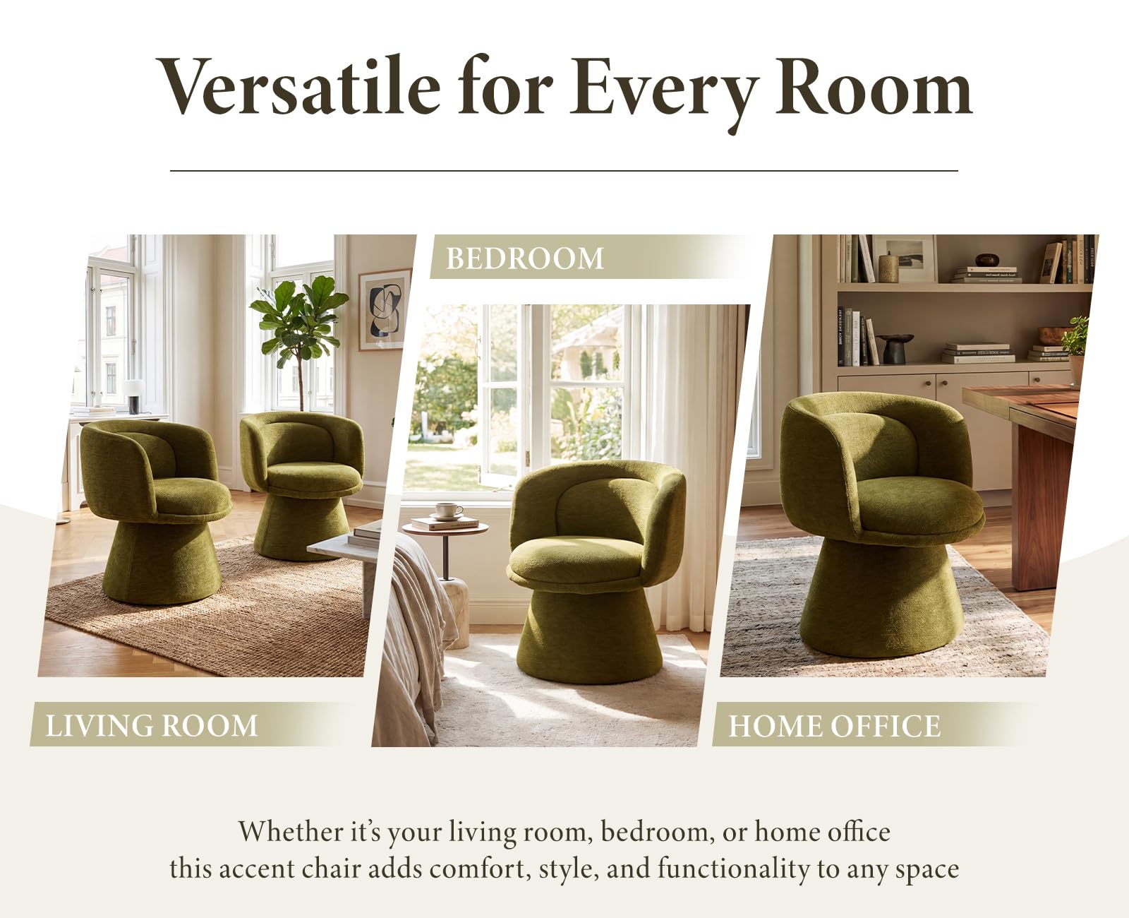Poltrona Rétro Girevole in Ciniglia per Soggiorno, Verde | Sedia Camera da Letto con Seduta Imbottita, Schienale Curvo, Gambe in Metallo, Ideale per Sala da Pranzo/Casa