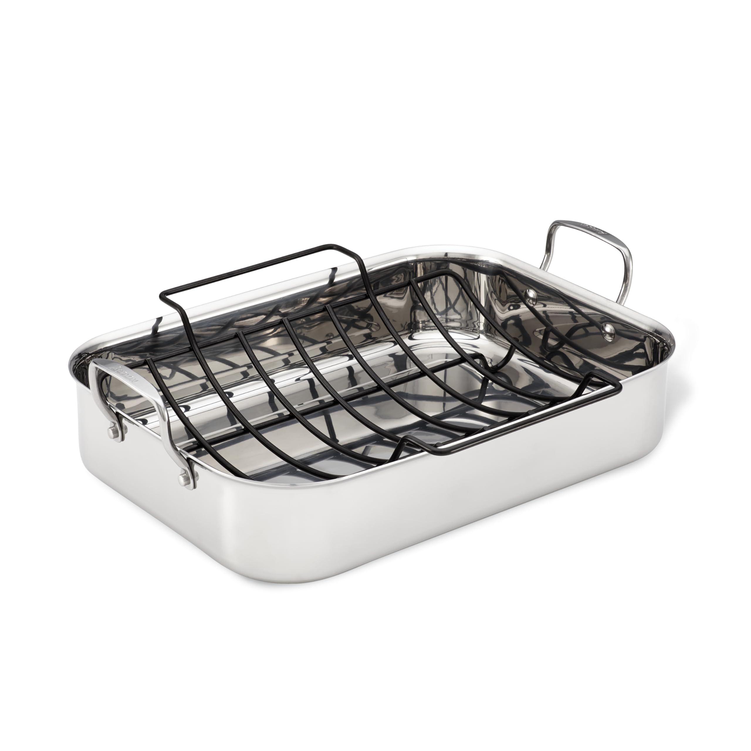 Anolon Triply Clad Stainless Steel Roaster / Roasting Pan with Rack - 17 Inch x 12.5 Inch, Silver