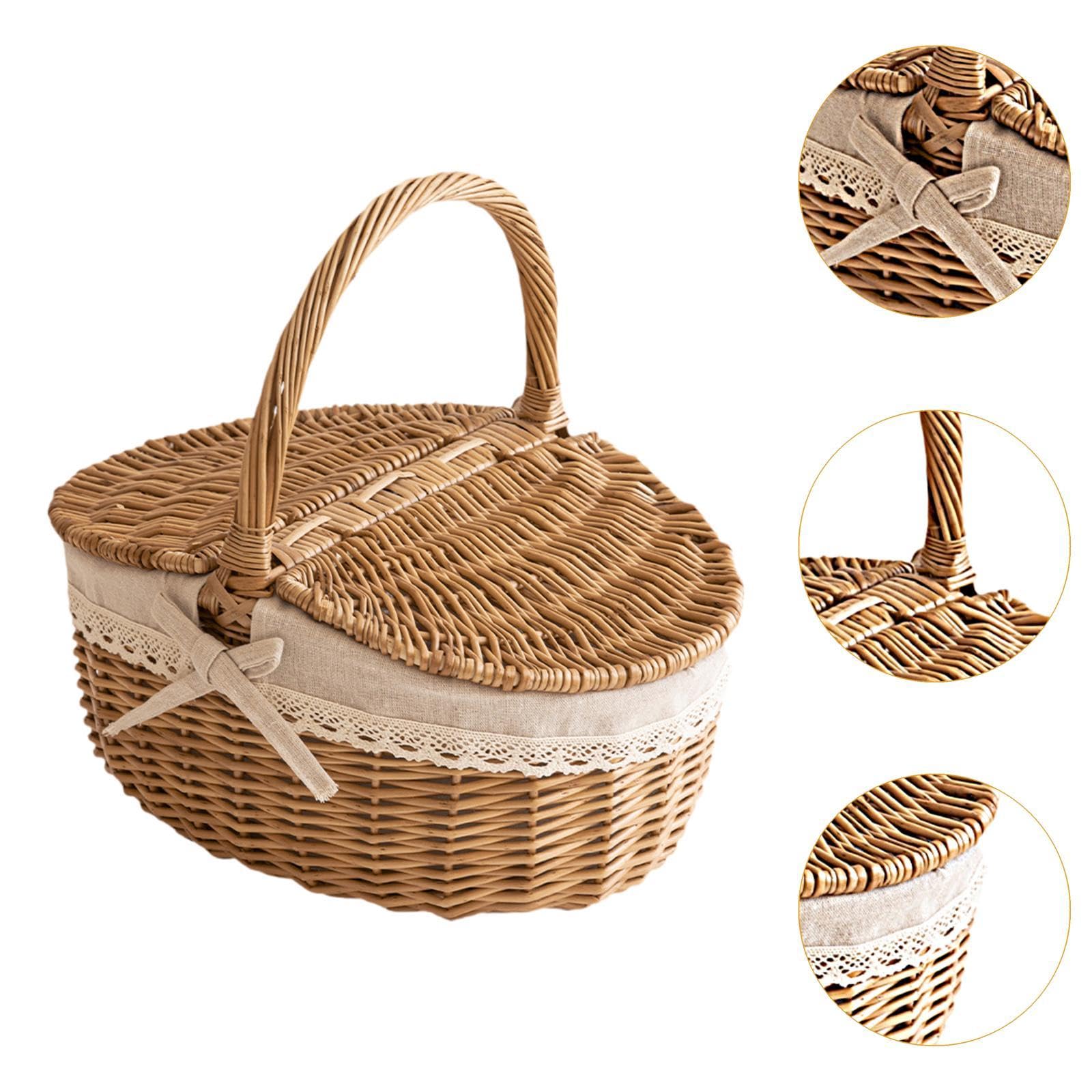 perfk Panier en Osier Panier de Pique-Nique en Osier Panier à Jouets Mignon pour Enfants avec Doublure Lavable Panier de Pique-Nique de Remerciement de, 26cmx18cmx13cm