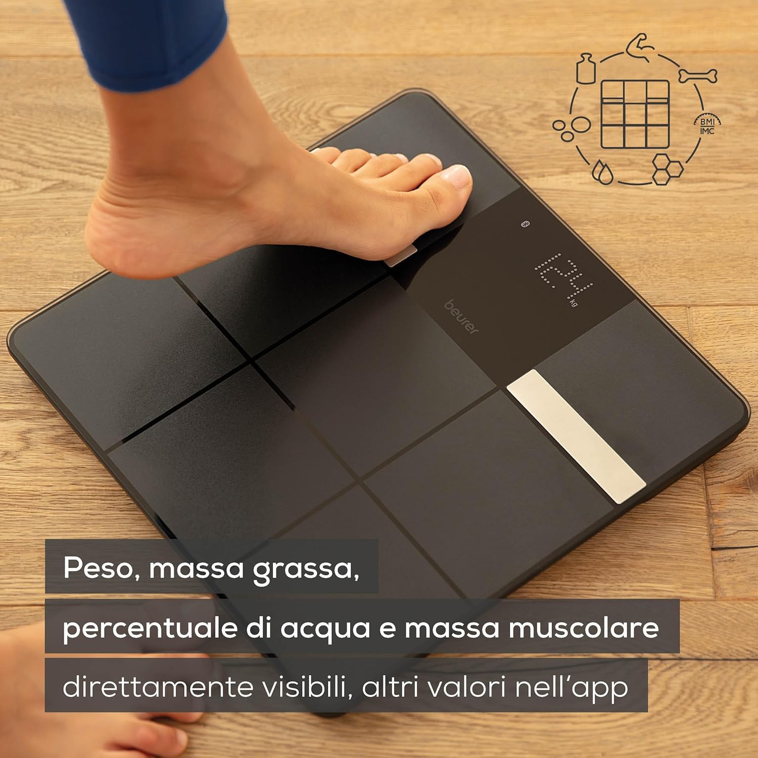 Beurer BF 450 bilancia pesapersone con connessione app tramite Bluetooth, bilancia impedenziometrica digitale con 17 valori di misurazione, struttura piastrellata opaca, 8 memorie utente, 180 kg