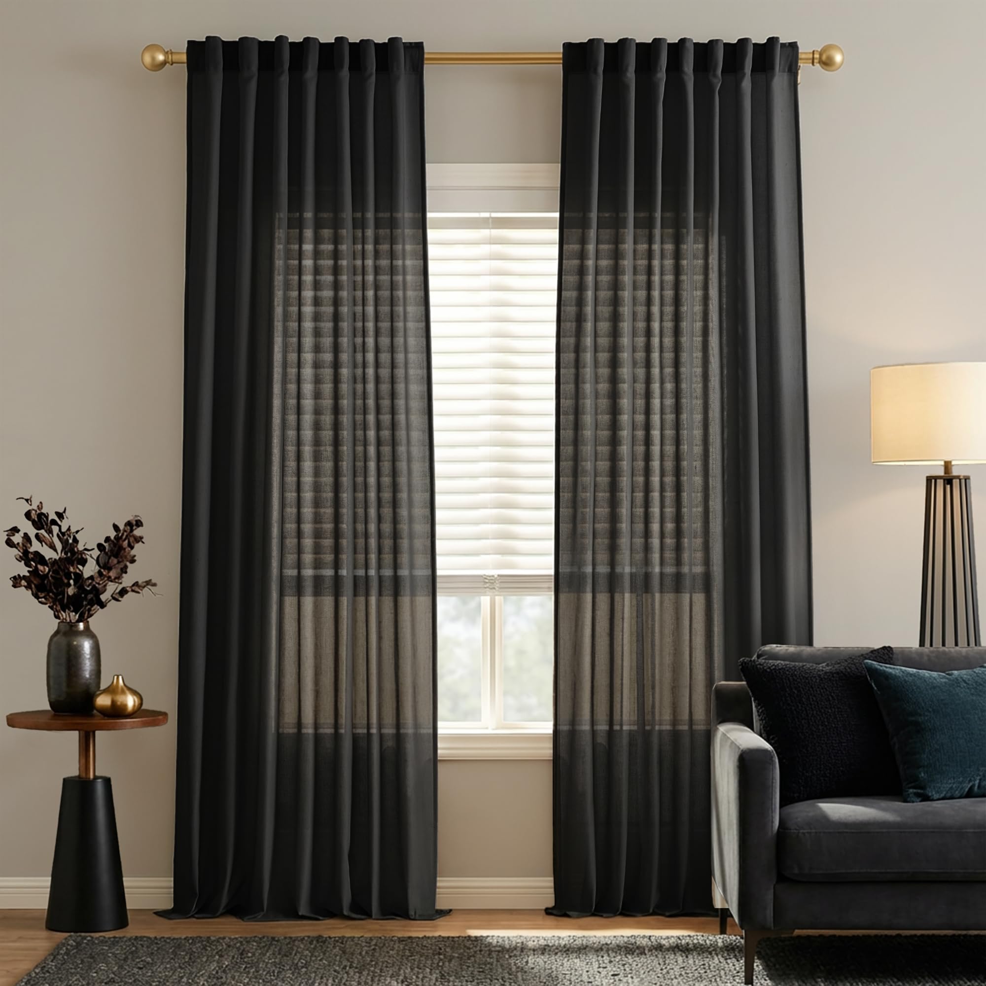 Amazon.com: Black Sheer Linen Curtains 96 Inches Long, Light