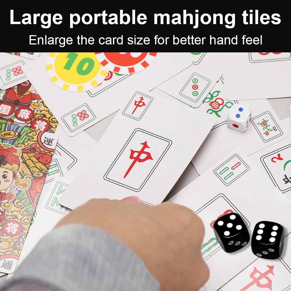 WUSJCOF Mini Mahjong Portatile Tradizionale Cinese, Carte da Gioco in PVC Impermeabili con 144 Pezzi e Dadi, Giochi di Famiglia e Amici per Viaggi e Party