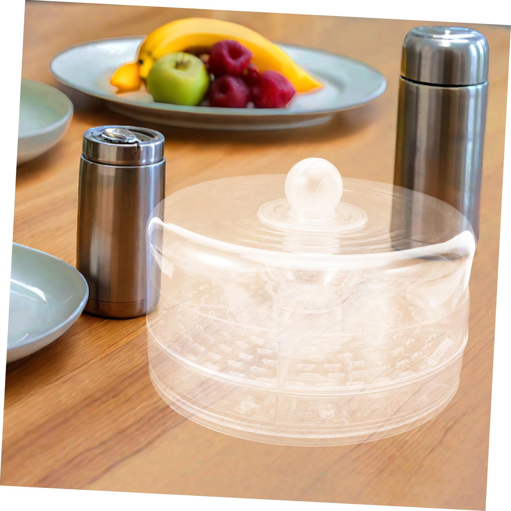 ULTECHNOVO Drehbarer Servierteller für Obst und Gemüse Transparente Kunststoffbox mit Deckel und Trennwänden Multifunktionale Lebensmittel-aufbewahrungsbox als Salatbehälter für Kühlschrank U