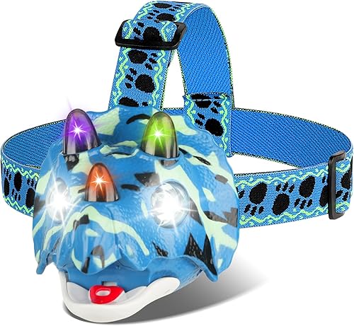 Triceratops - Linterna frontal LED de dinosaurio para niños, equipo de campamento, artículos esenciales, juguete al aire libre, linterna para niños,