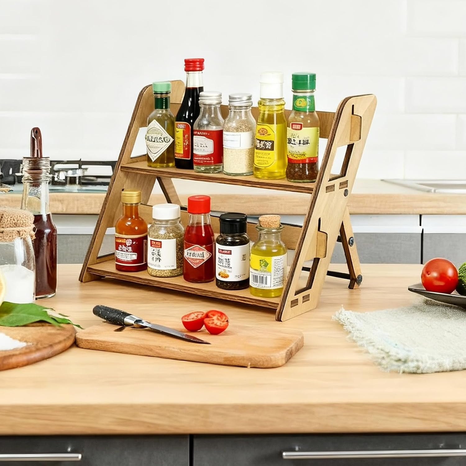 OYEFLY 木製コンパクトスパイスオーガナイザー(木製)。