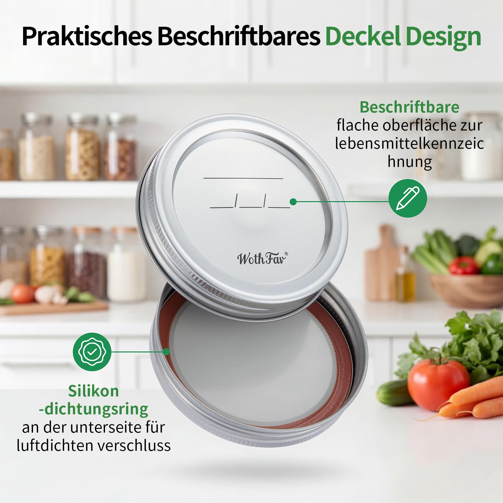 Wide Mouth Mason Jar Deckel, Auslaufsichere Dichtungsdeckel zur Lebensmittelaufbewahrung und -konservierung, Kompatibel mit den meisten elektrischen Vakuumiergeräten, 10 Stück