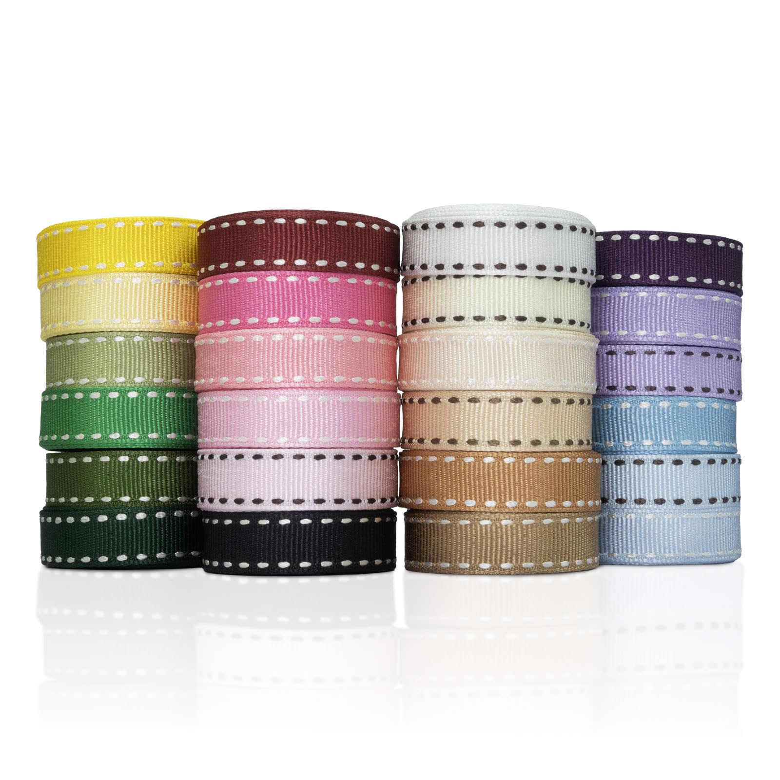 Lot de 24 rouleaux de ruban gros-grain - Bords cousus multicolores - 10 mm de large - Ruban artisanal pour couture, emballage cadeau, nœuds pour cheveux et projets de bricolage